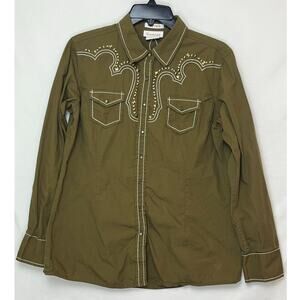 Ariat Women’s L Tan Pearl Snap Western Shirt Long Sleeve Fitted Rodeo Cowgirl